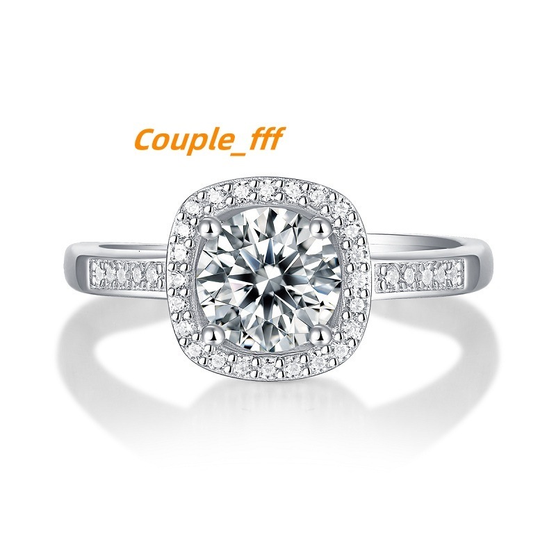 S925 Silver Adjustable Moissanite Ring New Fashionable Square Inlaid Finger Ring With Stylish New Gift Packaging