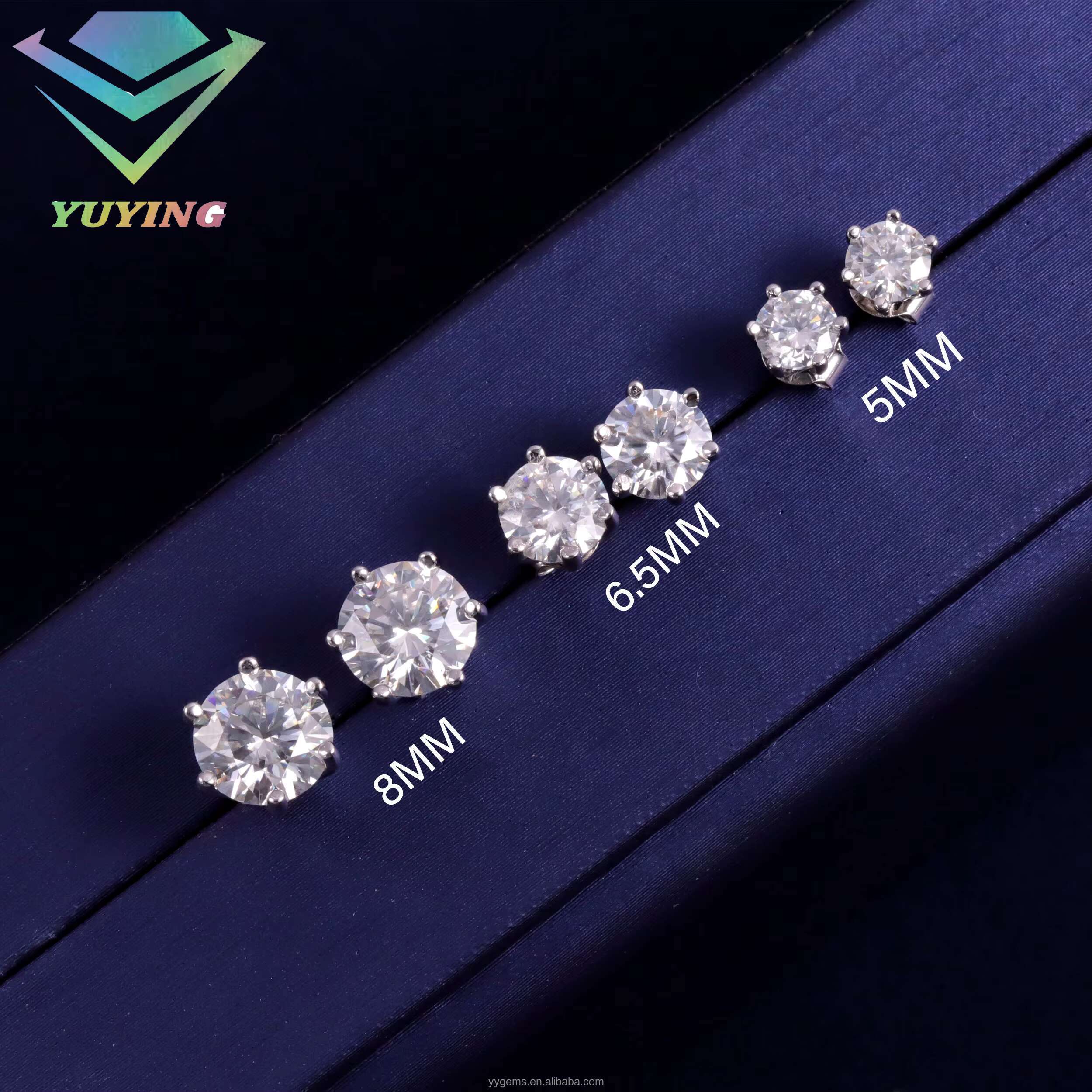 Yu Ying 0.3ct-2ct Moissanite Diamonds 925 Silver Earrings Stud Classic 6 Prongs Setting D Color Vvs Moissanaite Stud Earrings