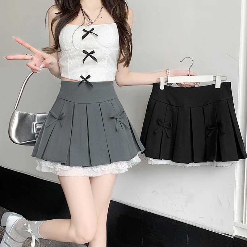 Korean style fashionable sweet high waisted college style pleated womens clothing M250424