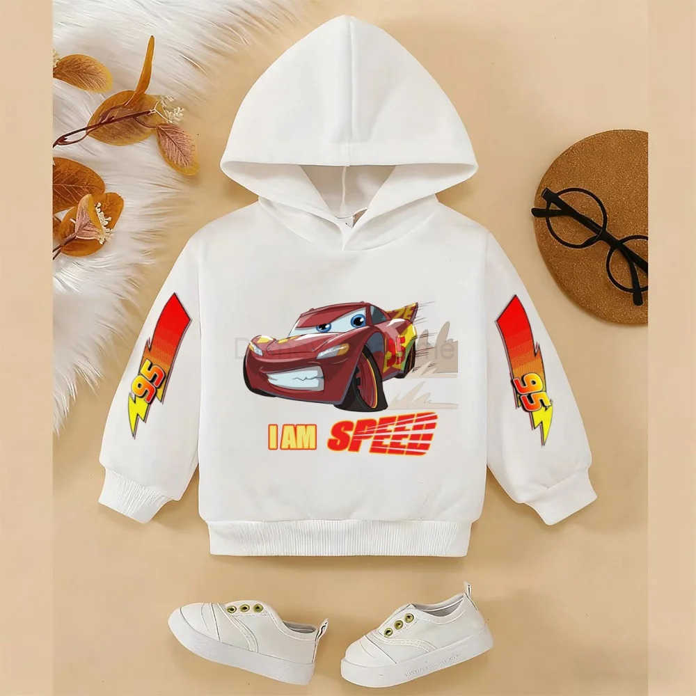 Disney 2025 Spring and Autumn Childrens Girls and boys Hoodie Classic Car Lightning McQueen Unisex Cartoon Pullover Sweatshirt H251124