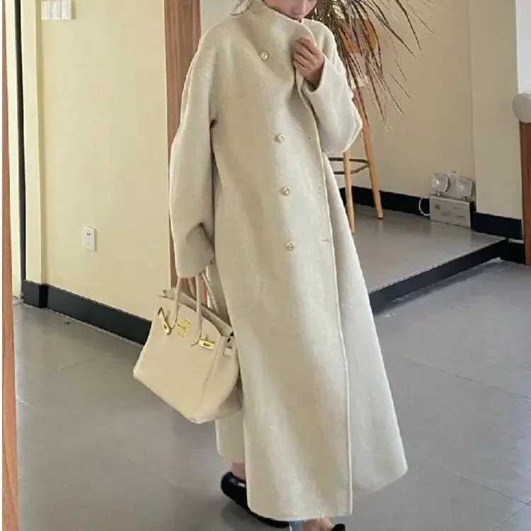 Plus Size New Korean Style Womens Thickened Woolen Coat Loose Fit Autumn Winter Grey Colorful Large Size Outerwear Fashionable J251124