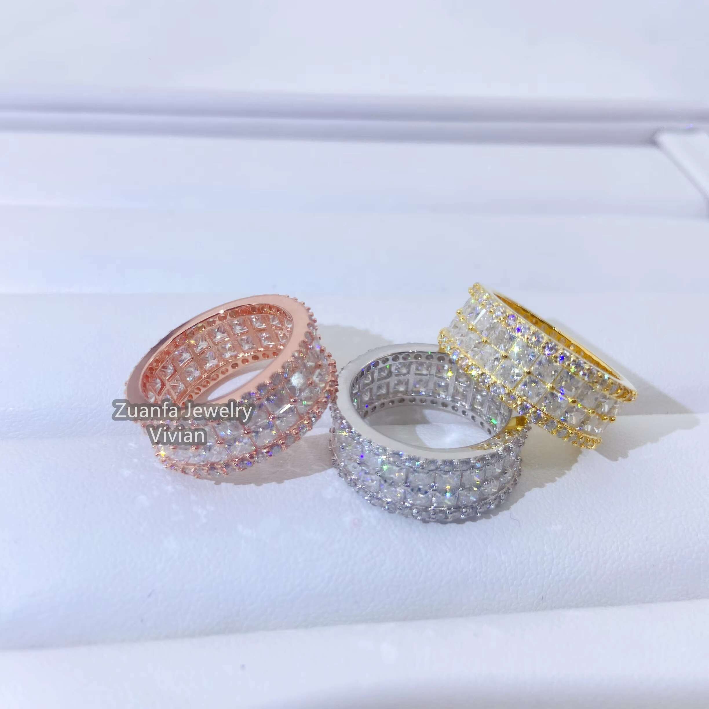 Pass Diamond Tester D Color VVS Grade Princess Cut Moissanite Rings Men Gems 10K 14K Solid Gold Ring