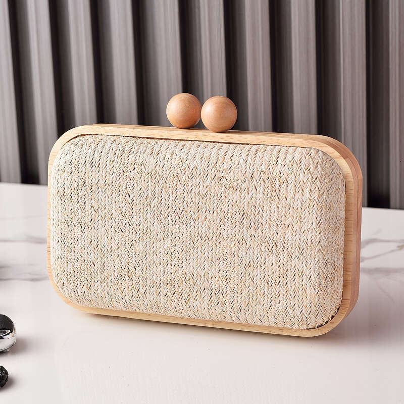 Dinner Bag Summer Solid Wood Frame Banquet Bag Woven Fabric Handbag Simple Daily Style KQ