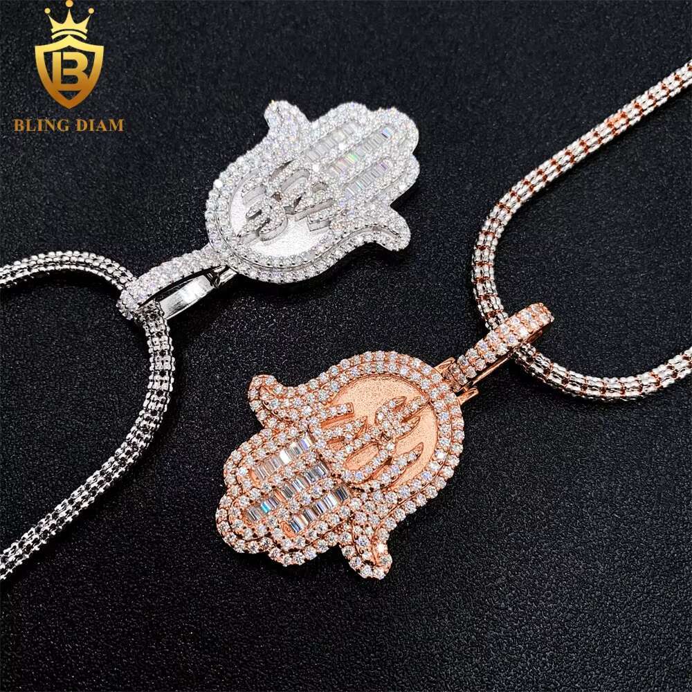 Wholesale Price GRA Certificate Hip Hop Jewelry 925 Sterling Silver Iced Out Moissanite Hamsa Hand Pendant