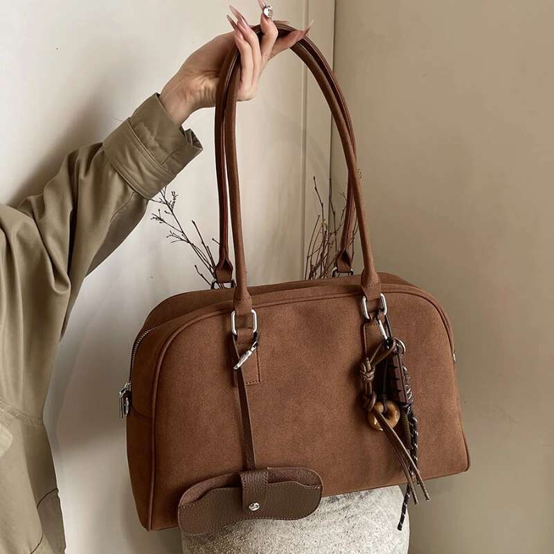 Big Size Women Bowling Bags Suede Pure Color Large Capacity Shoulder Crossbody Bag With Long Strap 2025 Designer Handbags