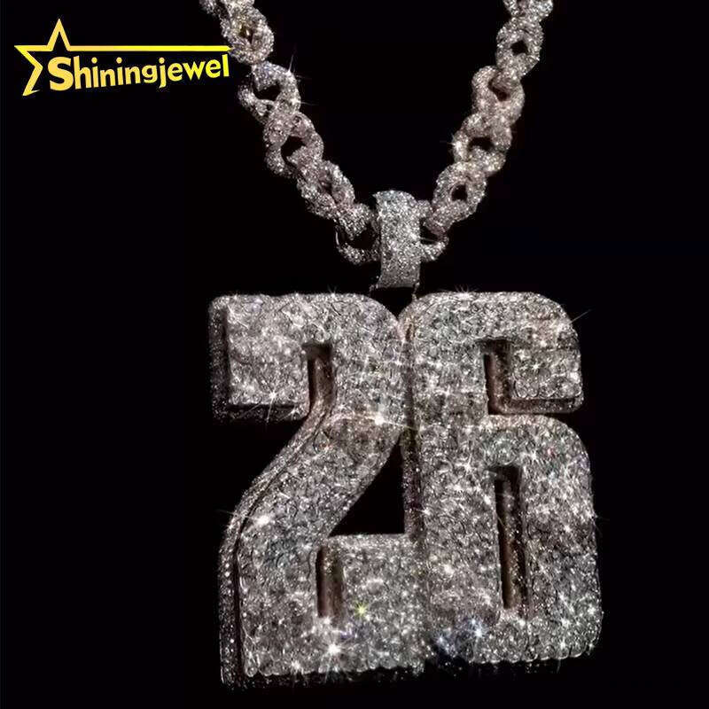 Fancy Cut Hip-Hop Men's Sterling Sier VVS Moissanite Inlaid Numbered Iced Pendant