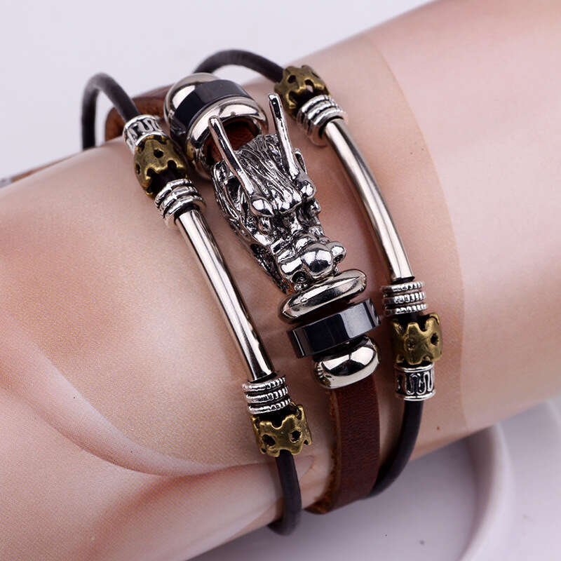 Ethnic bracelet, Chinese style element leader, cowhide bracelet with multiple leather ropes, men's high-end feeling