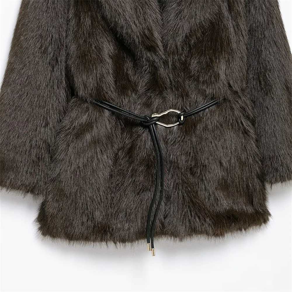 Womens Belt Decoration Collar Solid Color Medium Long Coat Autumn/Winter New Long Sleeve Loose Coat J251124