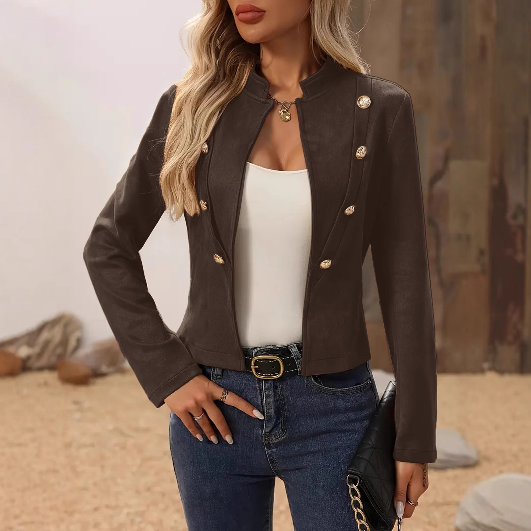2024 autumn and winter solid color double breasted decorative jacket for womens wear