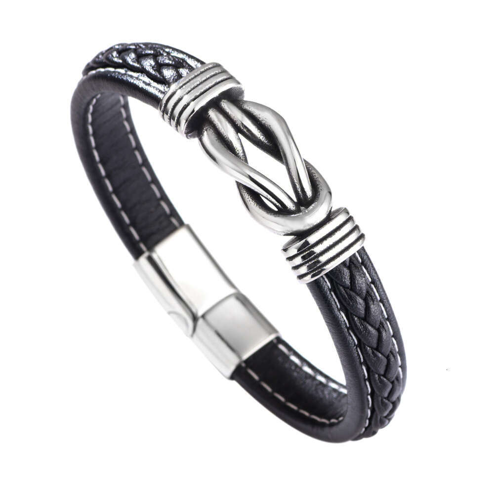 Leather titanium steel accessories, personalized punk style men's bracelet, genuine leather bracelet