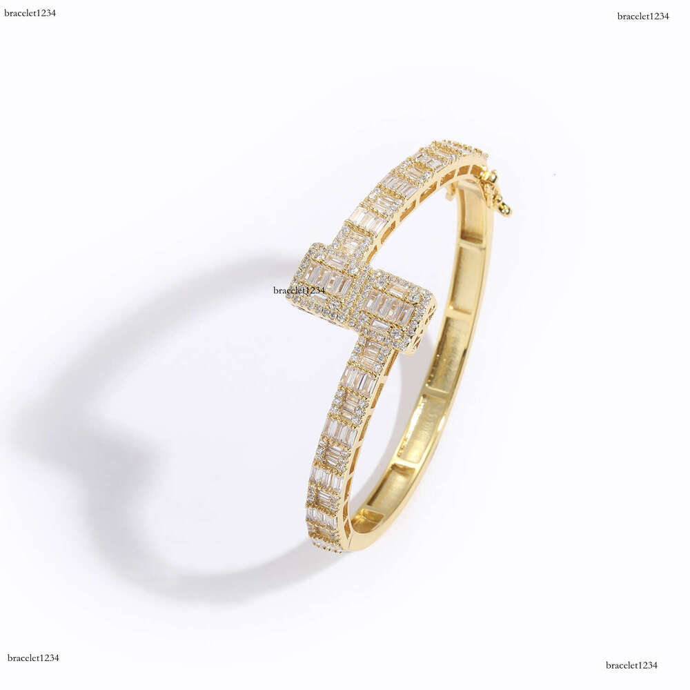 Luxury designer Ice out all VVS Moissanite Hip Hop T-square pure gold electroplated micro-inlaid rings for men and women