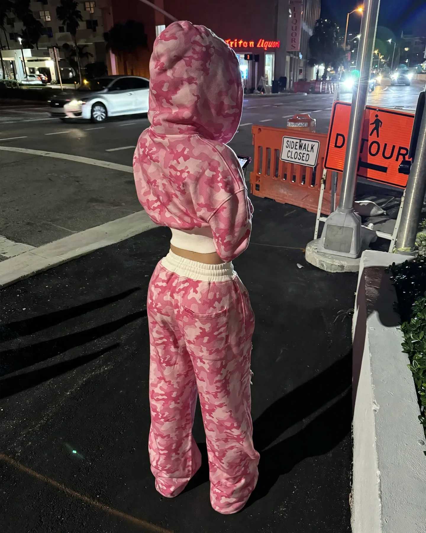 Strtwear Harajuku Retro Two Piece Sweatshirt Hip Hop Rock Sexy Camouflage Short Hoodie Womens Y2K New Casual Sweatpants T250424