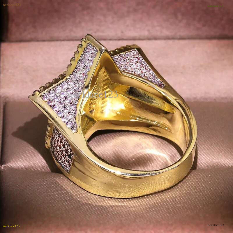 Men's Iced Gold Pentacle Ice Out VVS Moissanite All-Gem Ring Hip Hop Ring Jewelry Free shipping