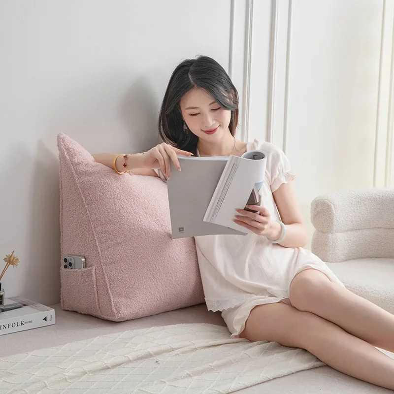 Triangular teddy velvet bedside cushion soft bag tatami anti-collision bed high-end large backrest removable and washable G251124