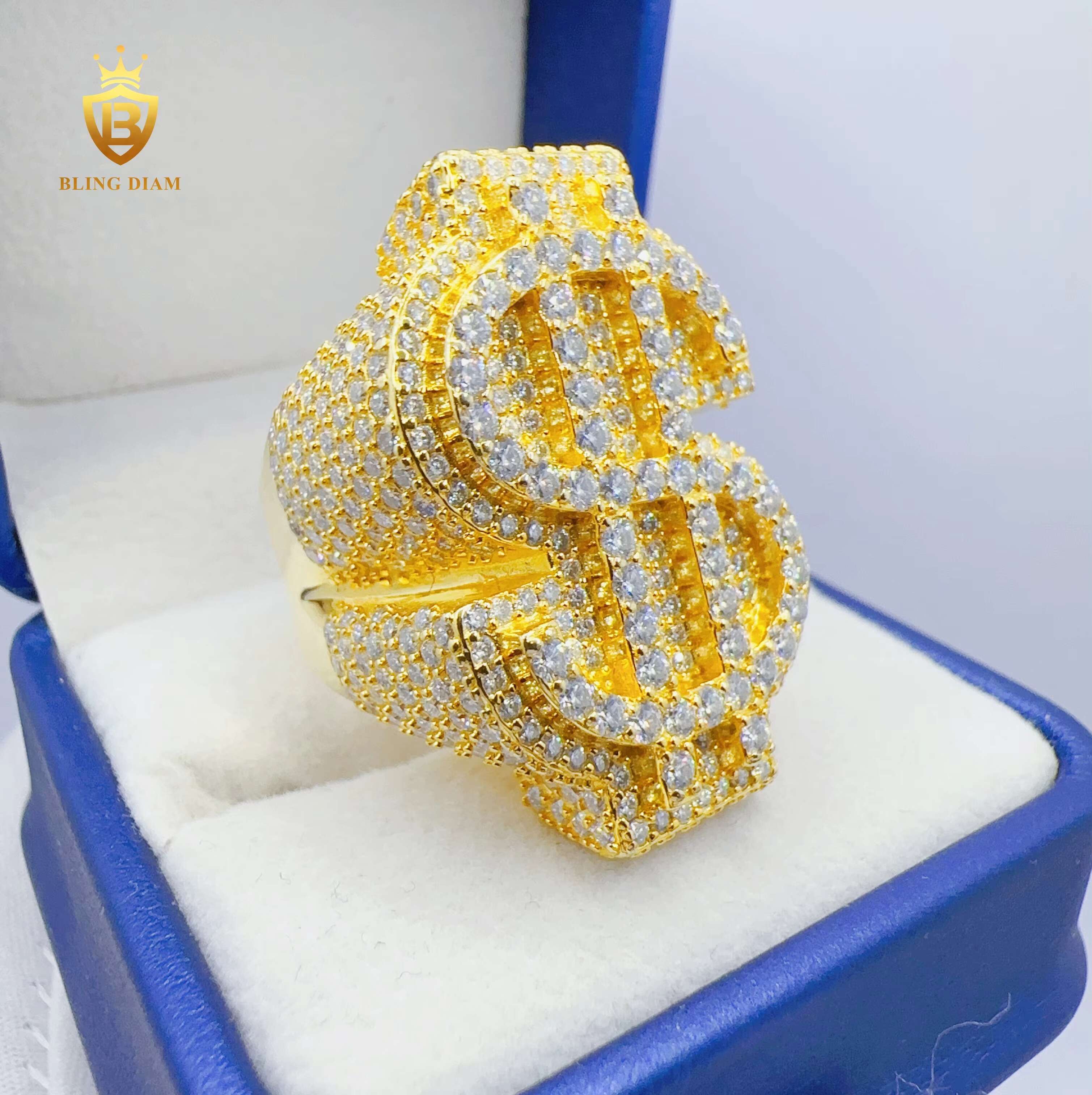 Blingdiam Jewelry Custom Hip Hop Ring 925 Sterling Silver VVS Moissanite Dollar Design Ring for Men