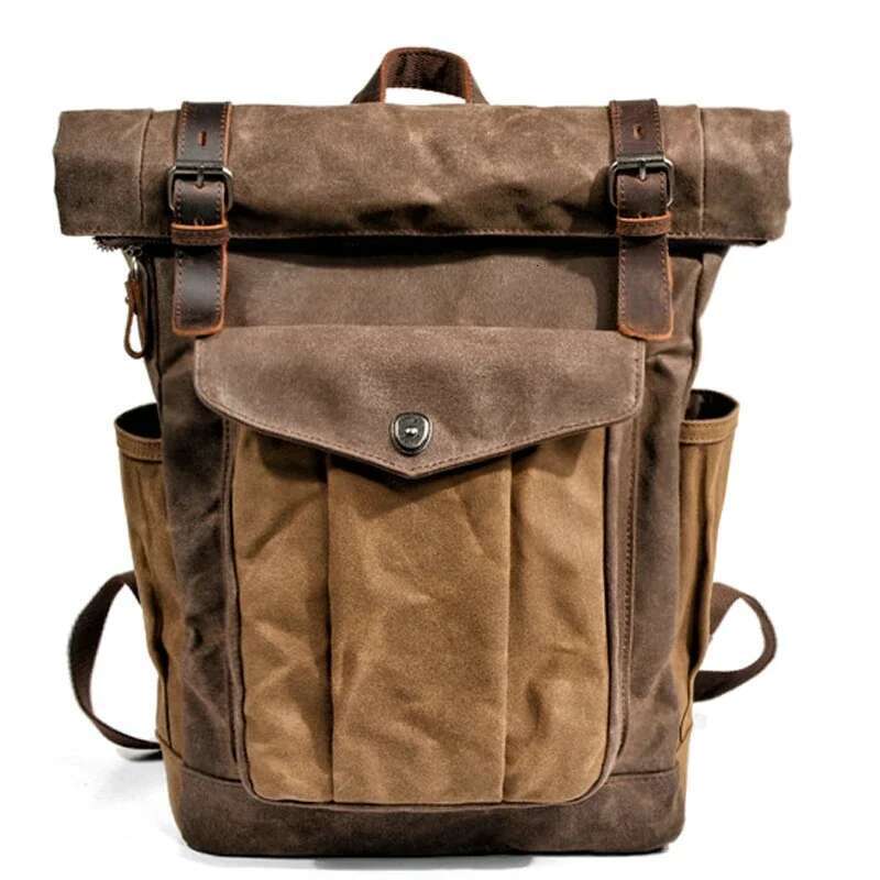 MUCHUAN Vintage Backpacks For Men Oil Wax Canvas Leather Travel Backpack Large Waterproof Daypacks Retro Bagpack