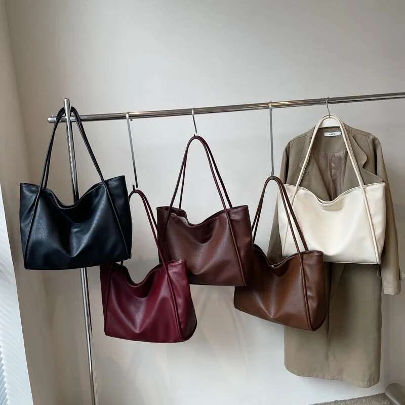 Fashion PU Leather Big Tote For Women Winter Y2k New Tend Female Simple Shoulder Bag Handbags And Purses