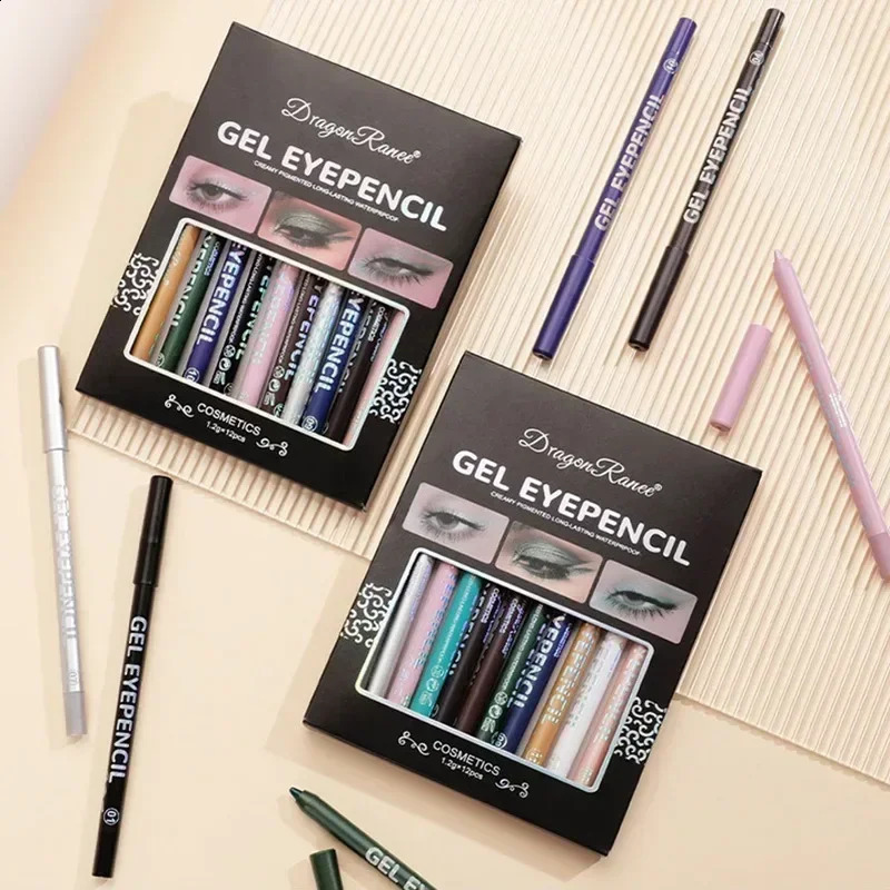 Gel eyeliner waterproof cosmetics 12 colored matte UV luminous pencil set makeup tool 250418