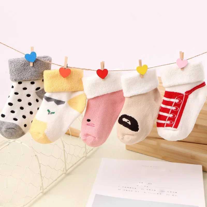 5Pairs Winter Warm Baby Plush SOCKS Cute Kids Floor Sock 0-3Year Boy Girl Thick Terry SOCKS Newborn Thermal Footwear G251124