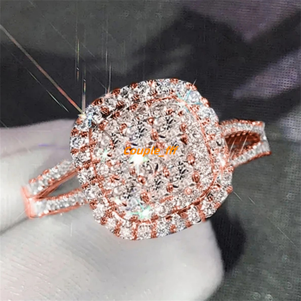 CAOSHI Hot Selling Luxury Imitated Moissanite Geometry Design Rose Gold Plated Rings for Wedding Engagement Rings Women Jewelry