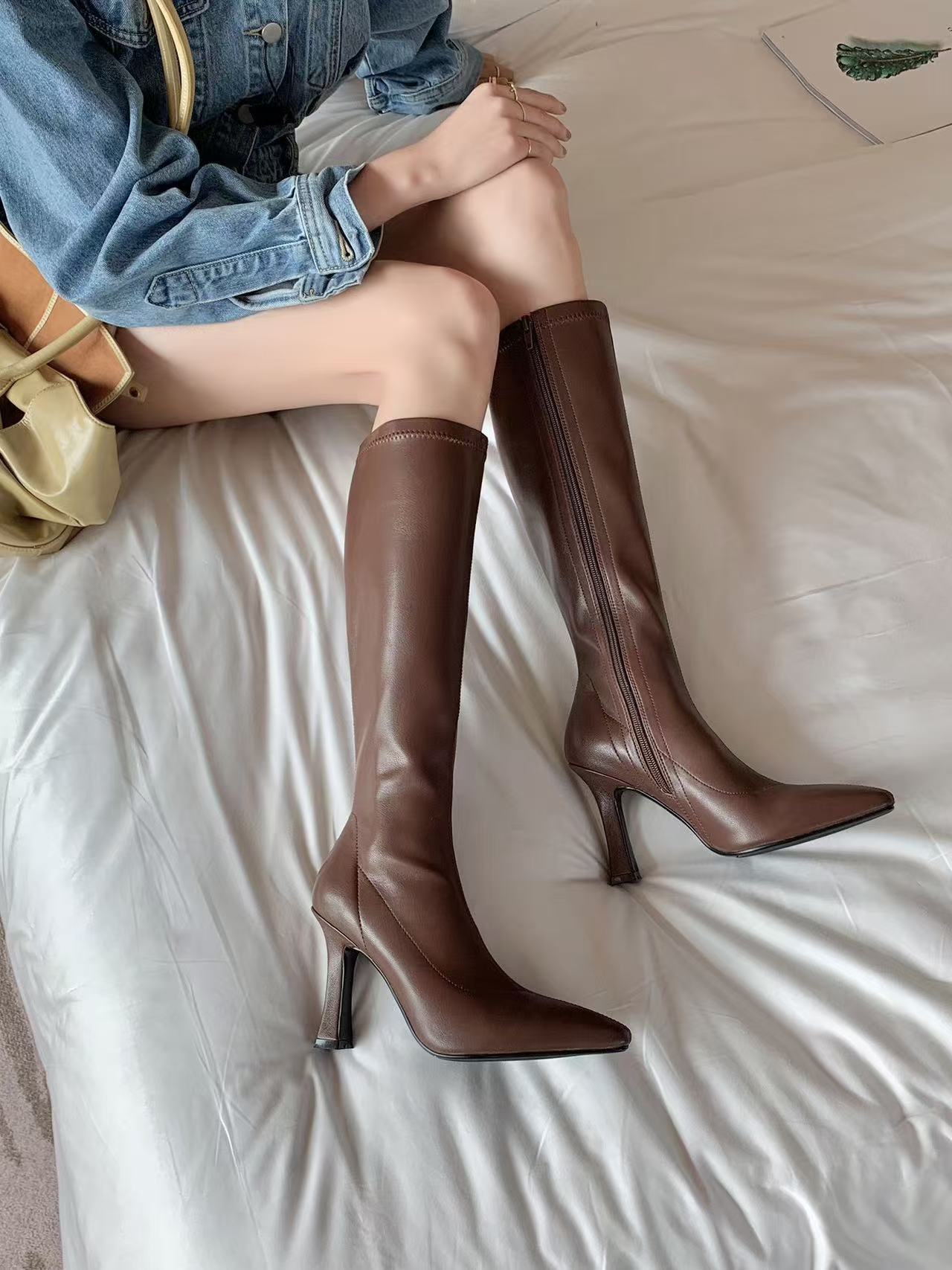 Dress Shoes Winter Women Long Boots Fashion Thin Heel Knee High Booties Ladies Black Brown Sexy Woman Knight Boats botas de mujer 231031