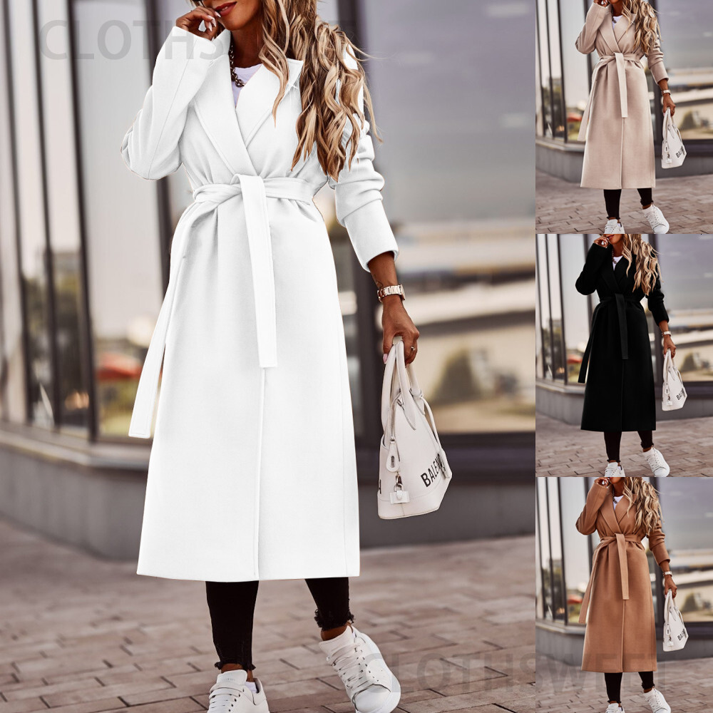 Autumn and winter 2022 simple long sleeve V-neck strap woolen coat blouse women