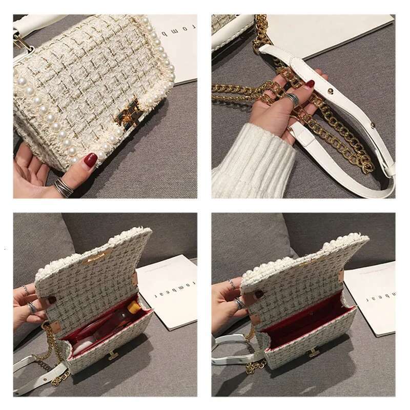 2025 Winter New Trendy European And American Retro Fashion Chain Shoulder Crossbody Bag Pearl Wool Versatile Small Square Handbag