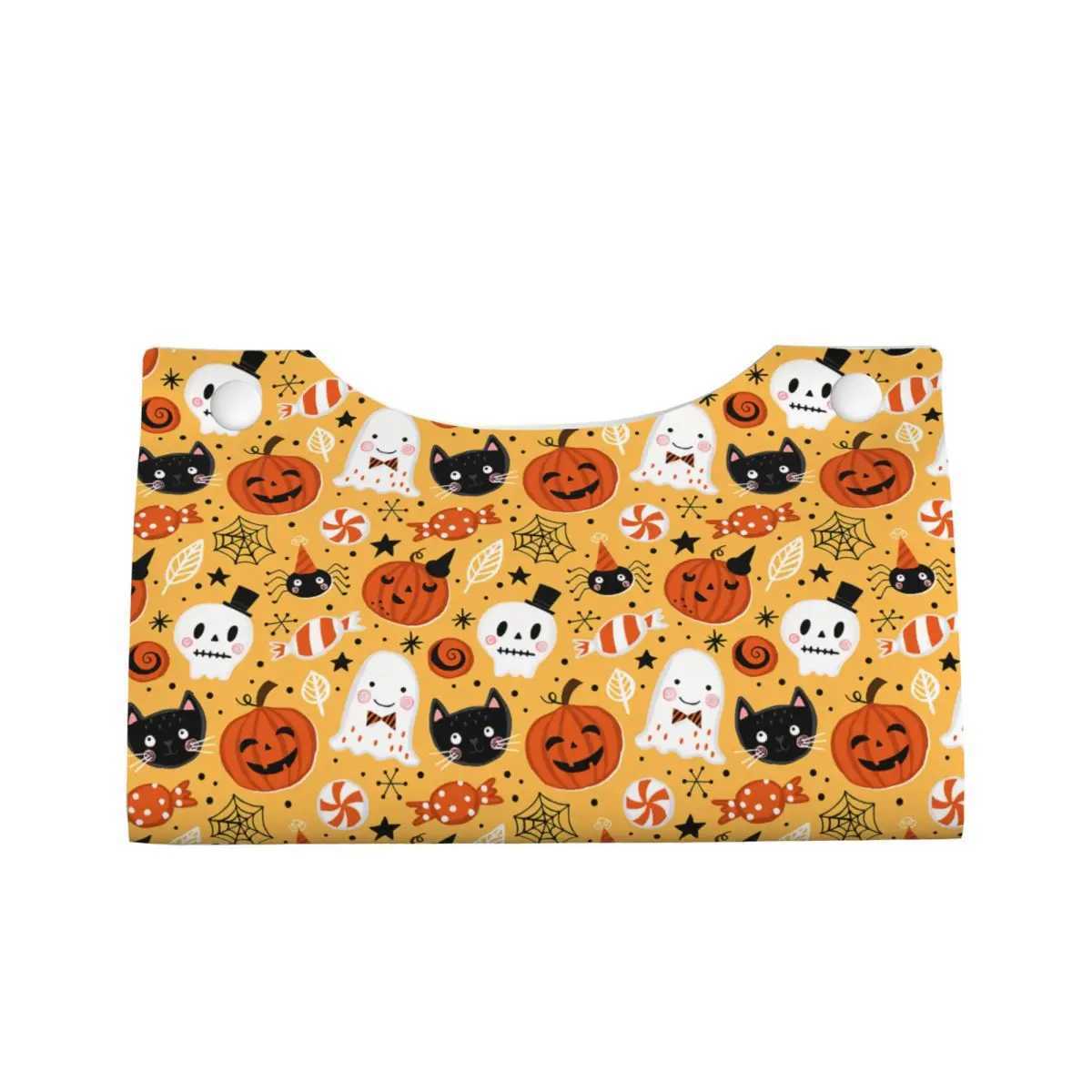 Custom Halloween Pumpkins Ghosts Cats Skulls Tissue Box Cover for Bathroom Car PU Leather Rectangular Facial Tissue Box HolderM251124