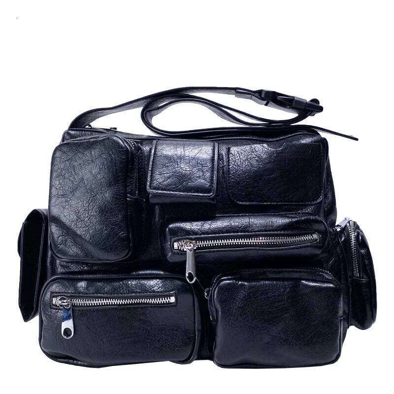 Designer Bag High-Quality Soft Leather Tote For Women's Luxury Design Y2k Motorcycle Bag Multi-Pocket One-Shoulder Handbag And Purse