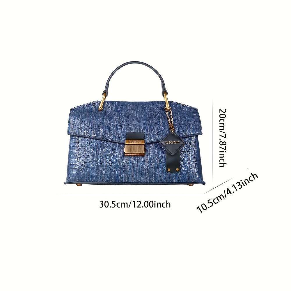 New Retro Blue Snake Pattern Premium Stylish Lightweight Large Capacity Shoulder Handbag For Women