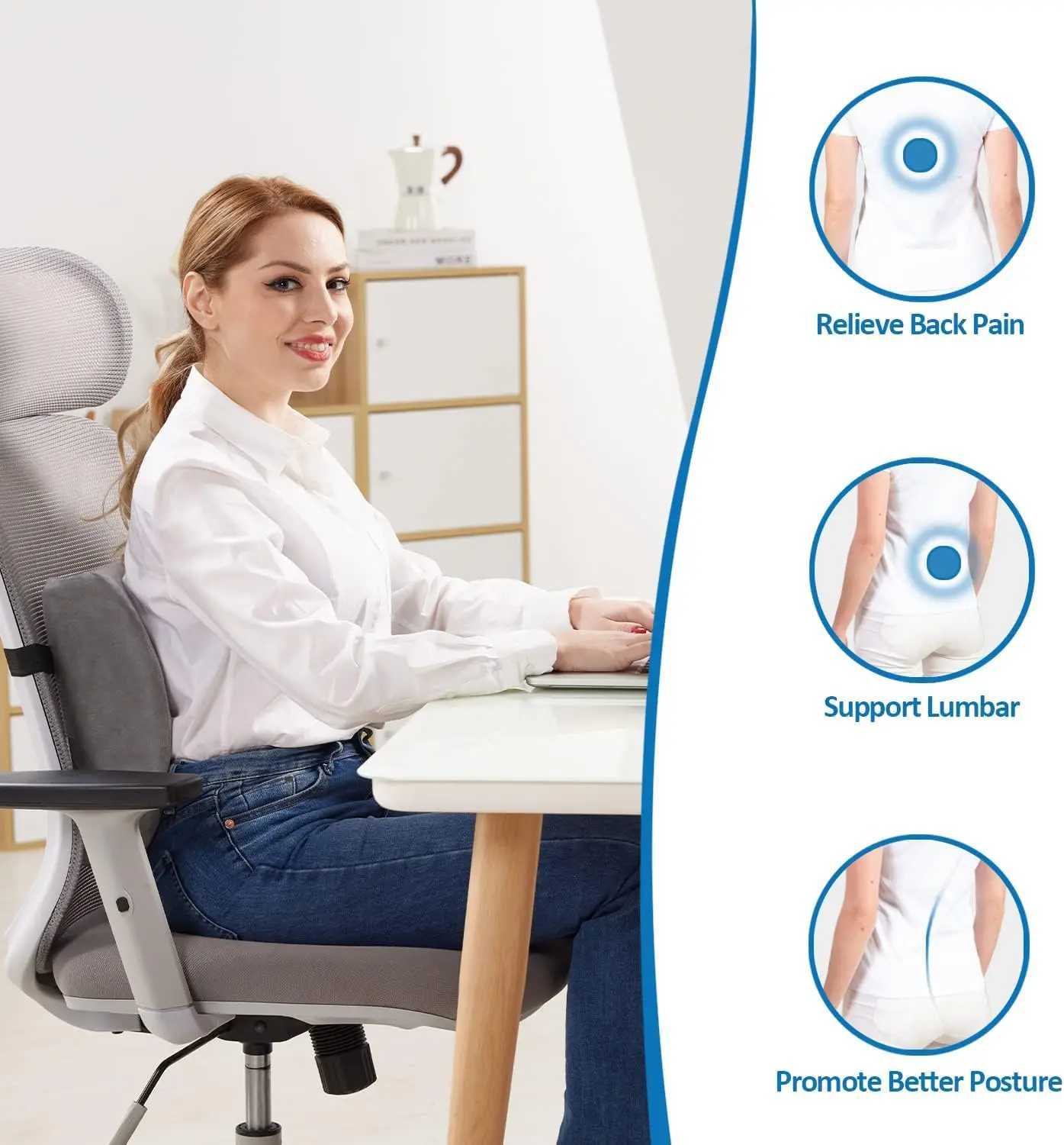 Memory foam lumbar backrest office car student chair cushion lumbar support lumbar back cushion blue G251124