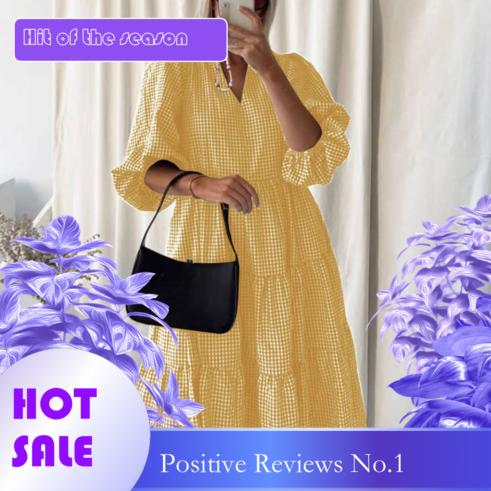 Dongdumaoyi Vintage Summer Plaid Dress Lantern Sleeve Mid Calf Beach Bohemian Women S Sundress Casual Vestidos Oversized