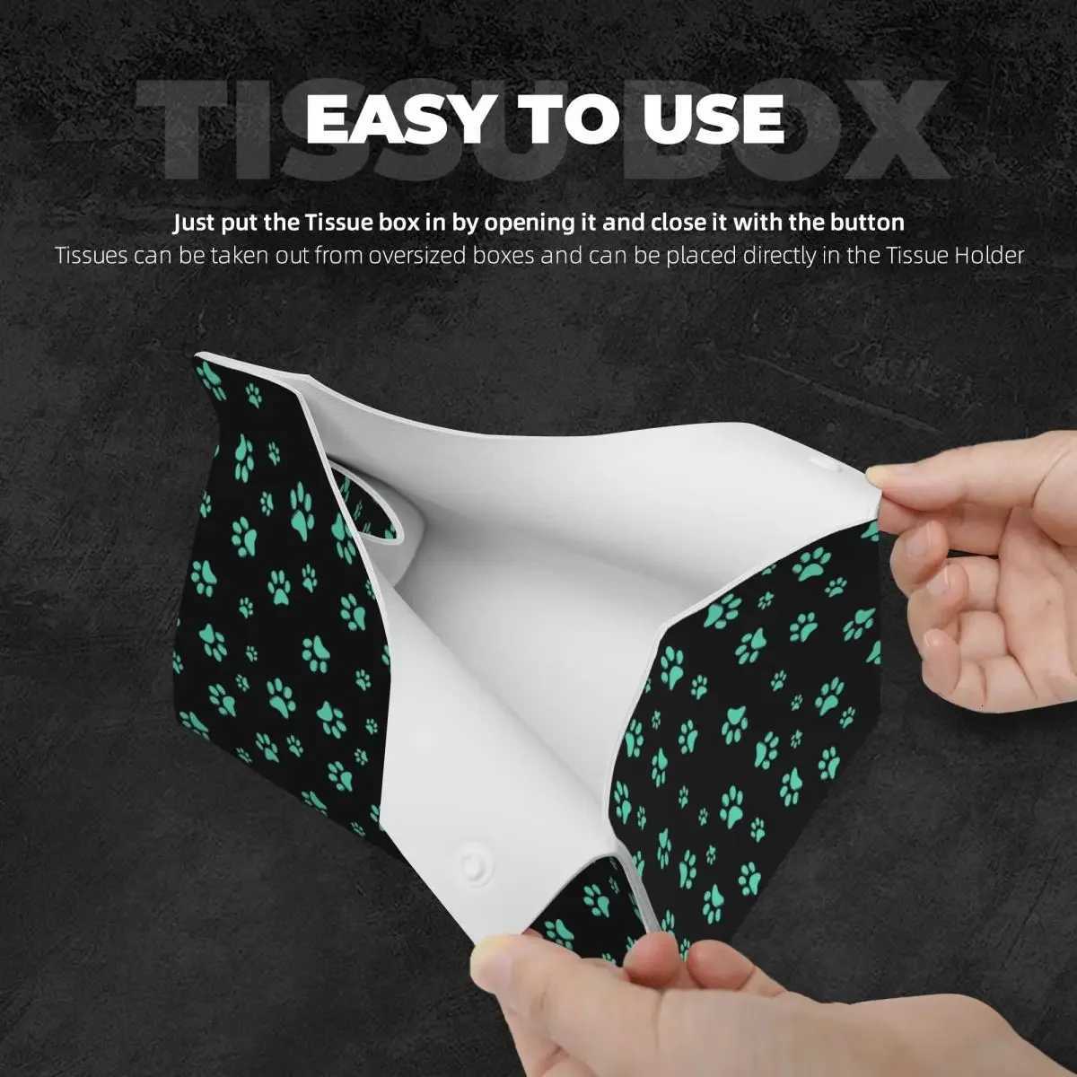 Custom Aqua Dog Paw Print Pattern Cute Tissue Box Cover for Puppy Animal Lover PU Leather Rectangular Facial Tissue Box HolderM251124