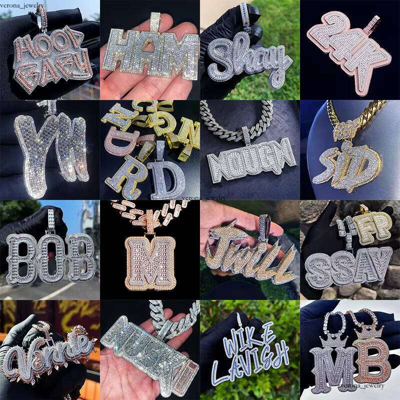 Custom Moissanite Passes Tester Vvs Hiphop Jewelry 925 Sterling Silver Iced Out Letter Pendant Necklace Men