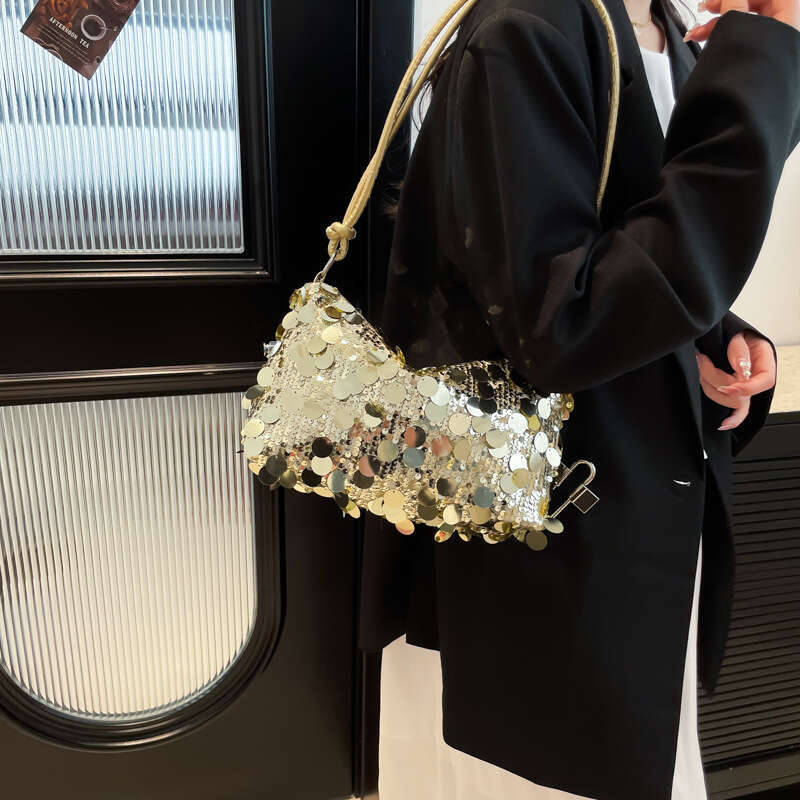 Summer New Armpit Shiny Patch Fashionable And Versatile Bag, Large Capacity Handbag, Dinner Shoulder Bag