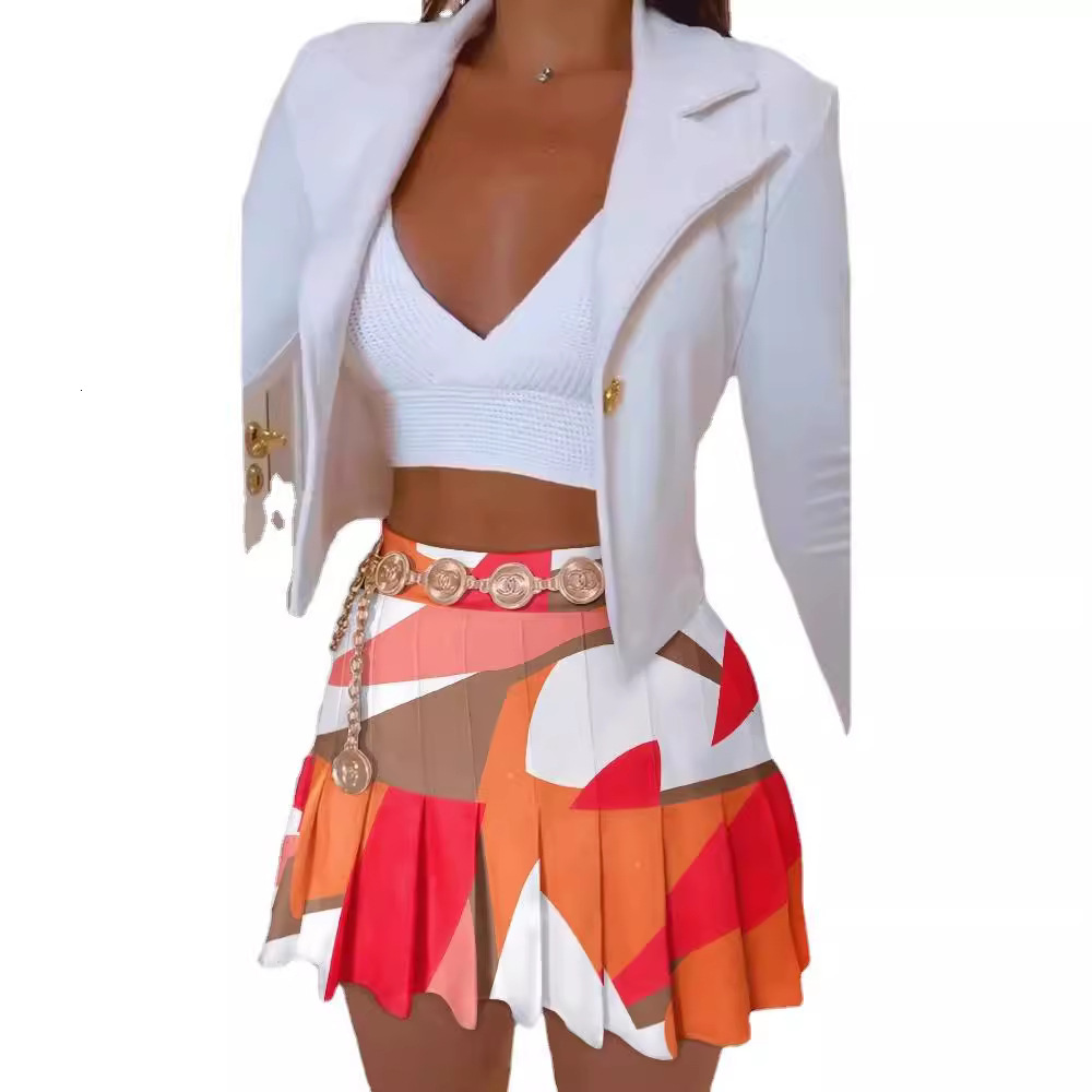 Autumn and winter 2022 long sleeved suit collar printed blazer suit for women