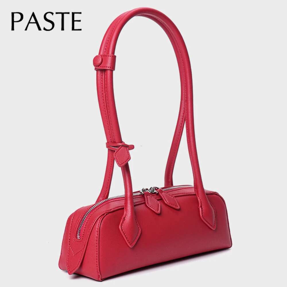 Designer Bag Modern-Style Fashion Red Long Handle Tote Small Leisure Split Cow Leather Handbag Women Underarm Shoulder Bag