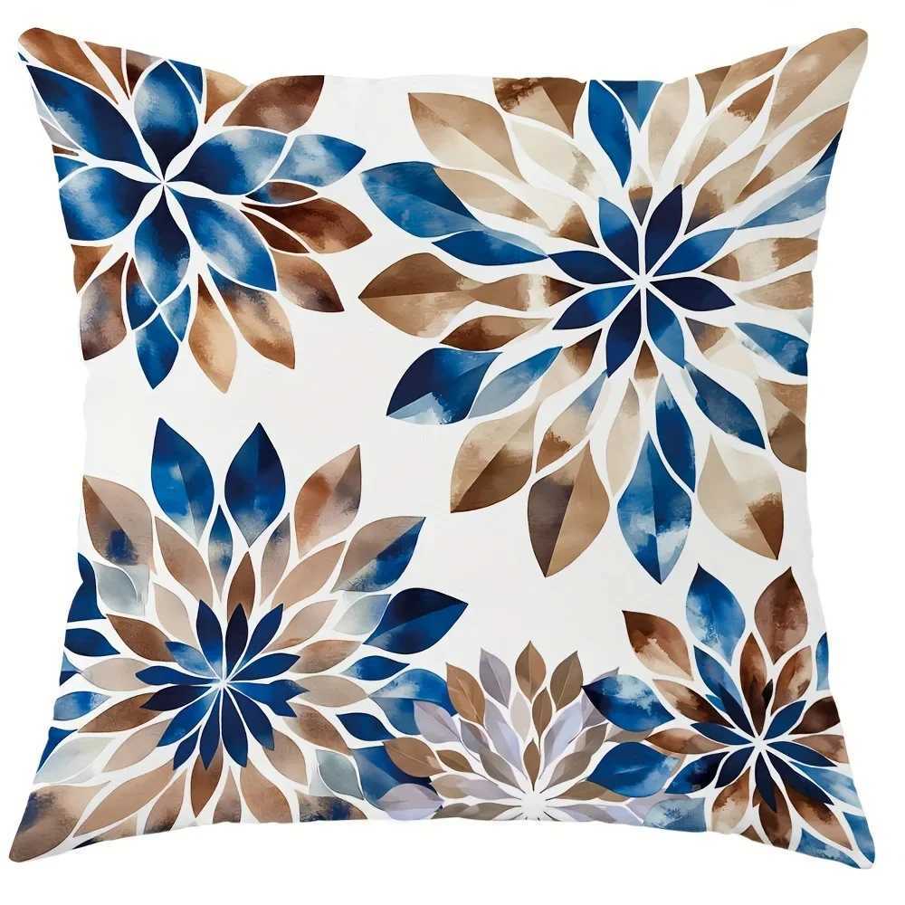 Blue Brown Floral Geometric throw pillow cover with short plush print for living room decoration cushion cover pillow covers G251124