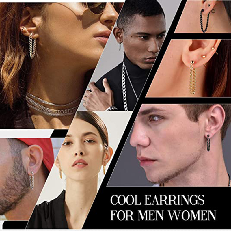 Top source black sier trendy men's personalized stainless small ball earrings, titanium steel chains