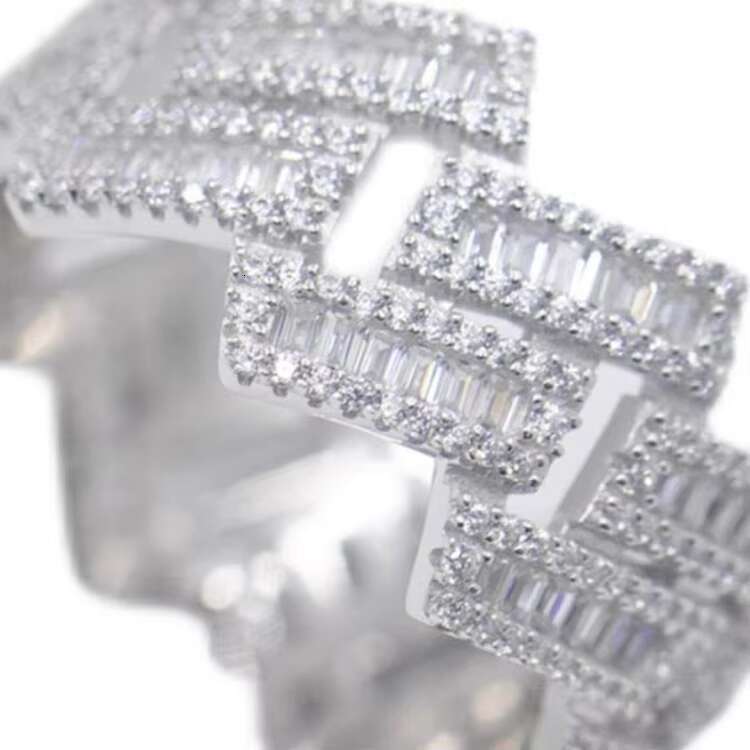Fine Jewelry Cuban Ring for Men S925 Sterling Silver Gold Plated Hip Hop Ring VVS Baguette Moissanite Diamond Ring