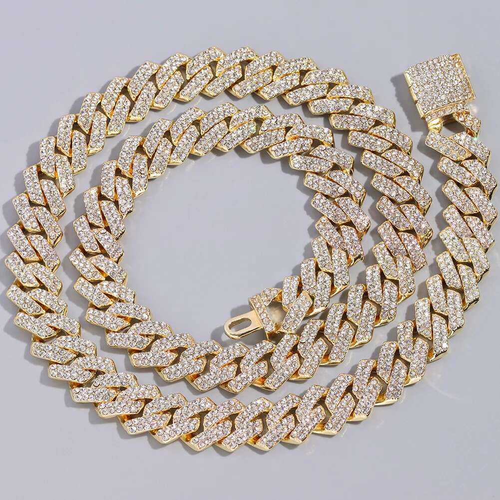 Trend Crystal 14MM Prong Cuban Link Chain For Women Iced Out AAA 2 Row Miami Cuban Chain Choker Necklace Unisex Hip Hop Jewelry