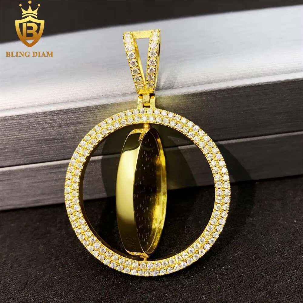 Custom Fashion Jewelry Vvs Moissanite 925 Sterling Silver Rotatable Double-Faced Photo Set Memory Pendant Bulk