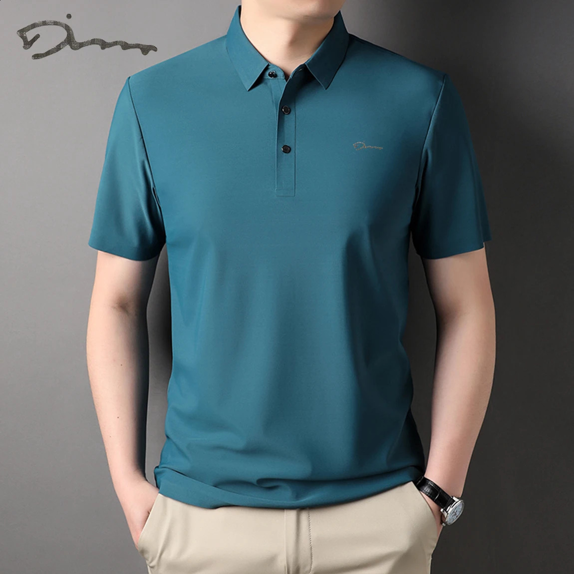 Ice silk trackless T-shirt mens lightweight business solid color half sleeved top smooth and breathable trackless high-quality POLO shirt 250422