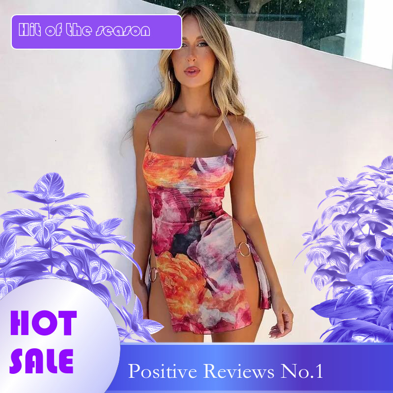 Dongdumaoyi Townlike Halter Sexy Dress Women Mini Summer Split Backless Nighclub Party Dresses Vestidos