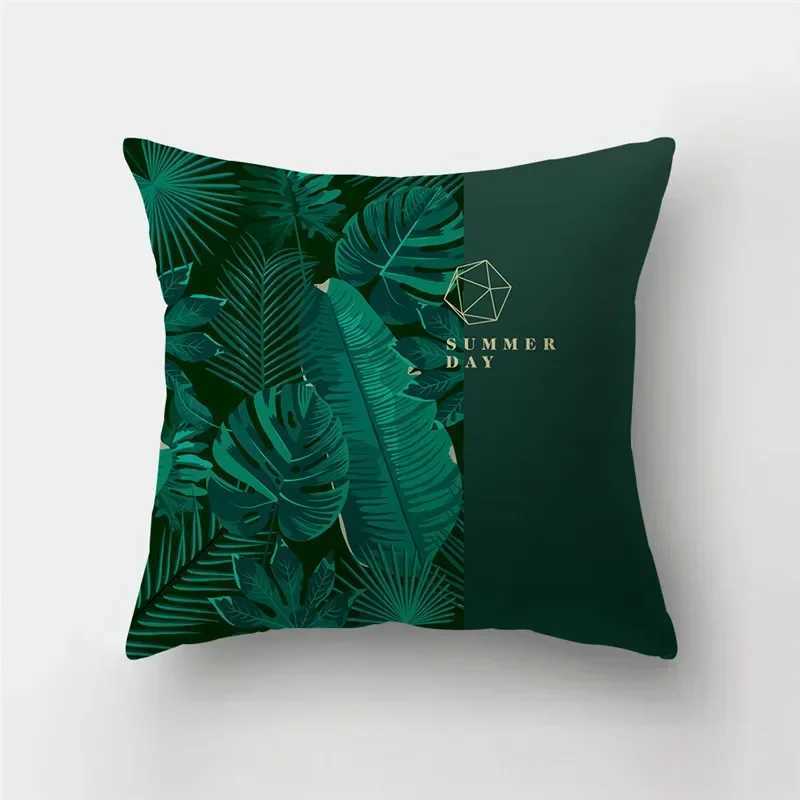 Fresh Summer Leaves Pillowcase for Waist Throw Home Decoration Green Letter Square Cushion Cover Tropical Plant Sofa Pillowslip G251124