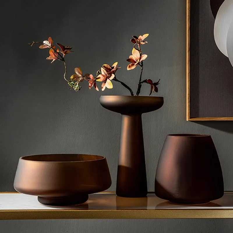 Nordic Light Luxury Home Decor Frosted Glass Vase Living Room Decoration Table Flowers Hydroponic Vase Terrarium Decor C2511244