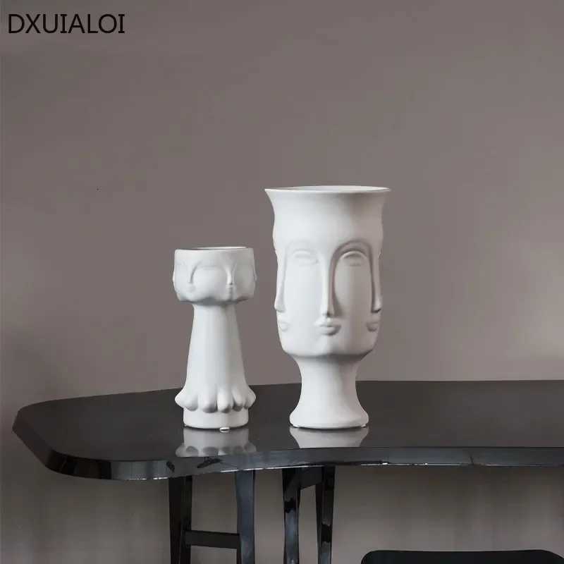 DXUIALOI Creative Human Face Art Vase Decoration Ceramic Crafts White Color Glaze Home Living Room Flower Arrangement Vase Decor C251124