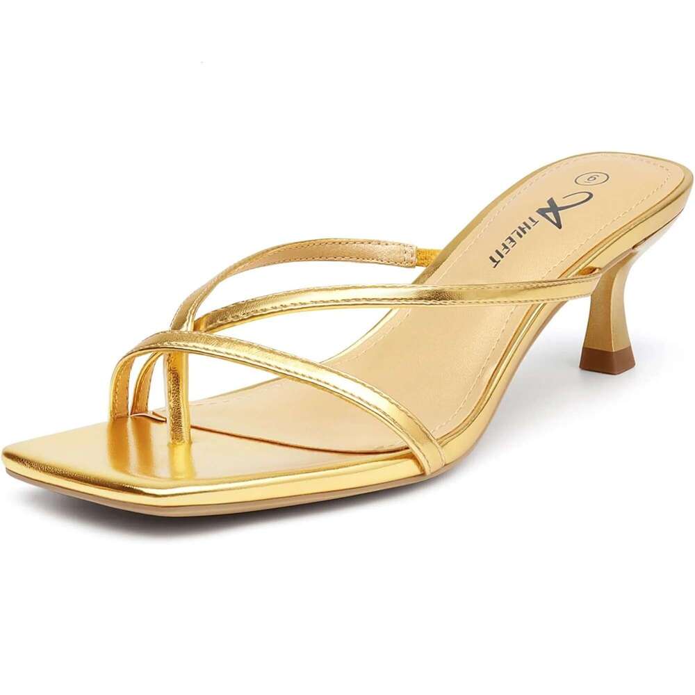 Women's Strappy Kitten Flip Flops Square Open Toe Low Heels Fashion Party Dress Thong Heeled Sandals