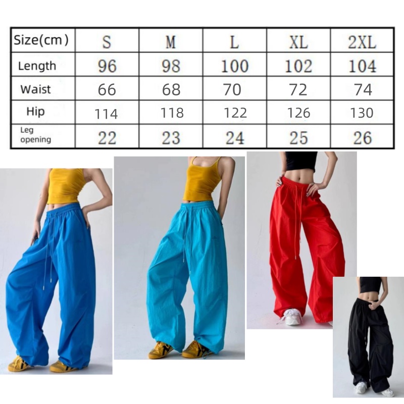 Fashion Style Retro Drawstring Pleated Paratrooper Pants Overalls Women's Loose Straight Casual Pants Trendy Trousers XXL Blue Red 4 Color Spring