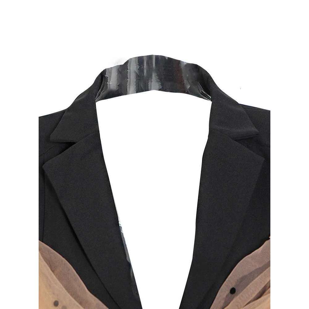 Colorblock Patchwork Mesh Blazer For Women Notched Collar Long Sleeve Backless Slimming Blazers Female Fashion New